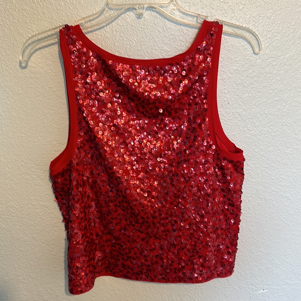 Express Sequins Medium Red Crop Top - image 3